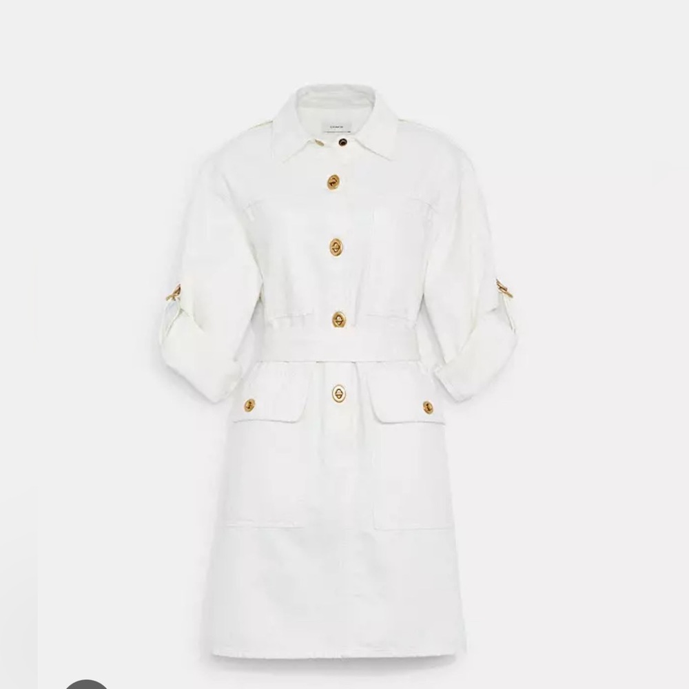 Coach White Denim Dress with Turnlocks Size 10